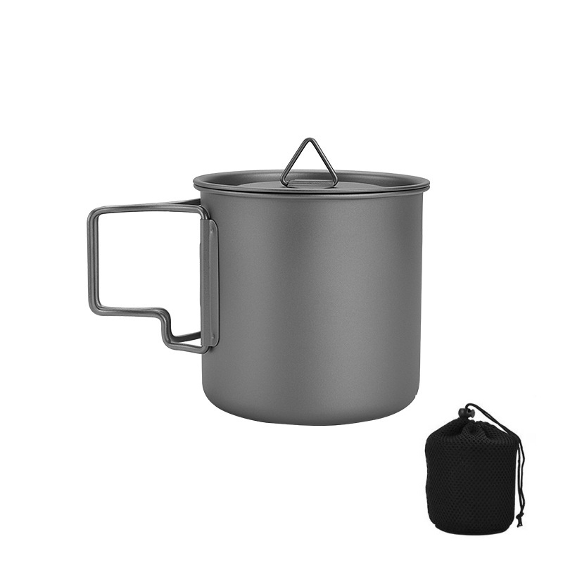 Camping Cooking Roll - 折りたたみハンドル付きチタン製キャンプマグ 軽量ポータブルアウトドアカップ クッキングセット ハイキング旅行用調理器具