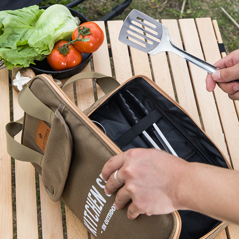 Camping Cooking Kits - 8 個キャンプキッチン調理器具セットポータブルバッグアウトドア旅行用品収納バッグステンレス鋼調理セットバーベキューピクニック用