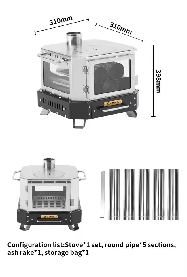 Camping Cooking Kits - HOMFUL ポータブル薪ストーブ 家庭用暖房 薪焚き式 ポータブル屋外キャンプ調理器具 コンプリートセット