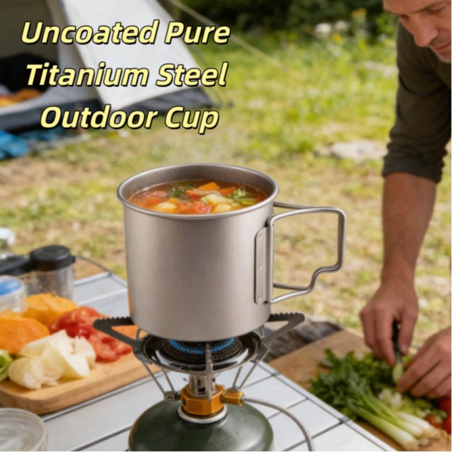 Camping Cooking Must Haves - 超軽量純チタン製折りたたみ式アウトドアポット、キャンプやピクニックに最適な多機能調理ポット、旅行中の湯沸かしや調理に欠かせない携帯ツール。