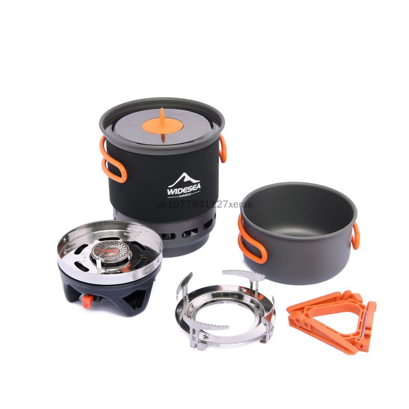 Camping Cooking Gas Stove - 熱交換器付きキャンプ調理システム アウトドアガスバーナーストーブ ツーリストポットセット カップ 食器 調理器具