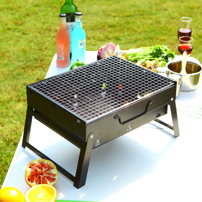 Camping Cooking Roll - ミニポータブルブラックバーベキューチャコールグリル,ステンレス鋼ツールキット,屋外調理,キャンプ,ピクニック,ビーチ,キャンプ