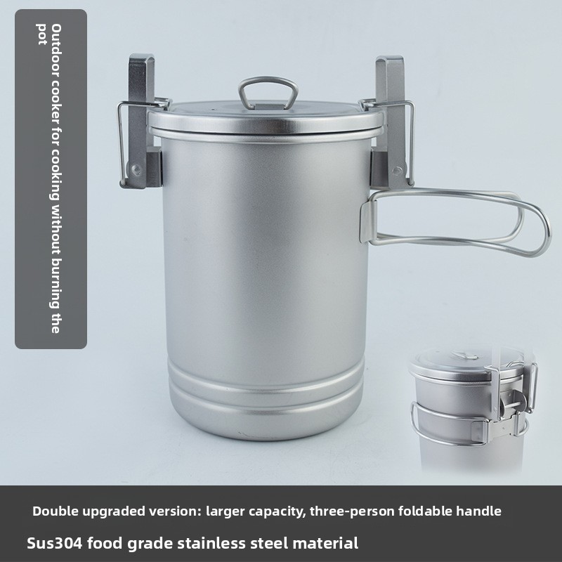 Camping Cooking - 多機能キャンプ用炊飯鍋 304ステンレス鋼製 吊り下げ式シチューポット 取り外し可能な蒸し器付き キャンプファイヤー RV