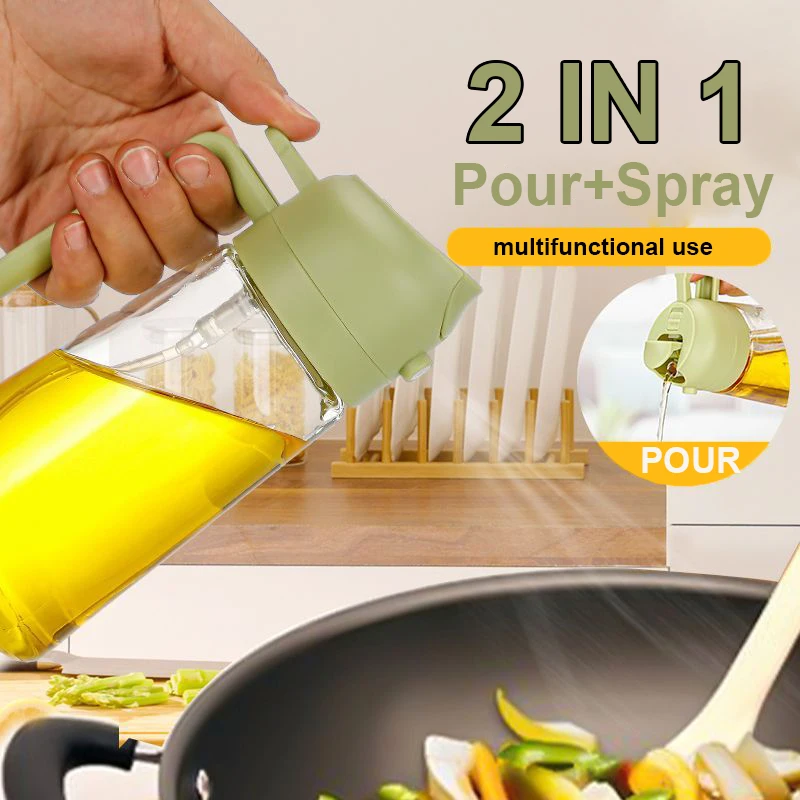 Camping Cooking Oil Bottle - 2 in 1 注ぐスプレー噴霧器キッチンフライヤーエアスプレーオイルディスペンサーボトルオリーブオイル調理揚げ物バーベキューキャンプ大容量