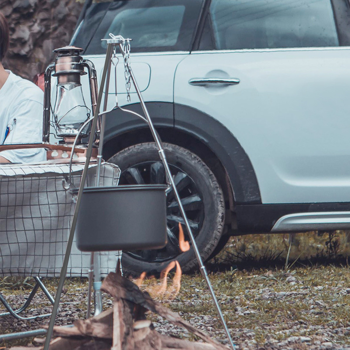 Camping Cooking Tripod - 1セット アウトドア キャンプファイヤー 三脚 アルミ合金製 ポータブル