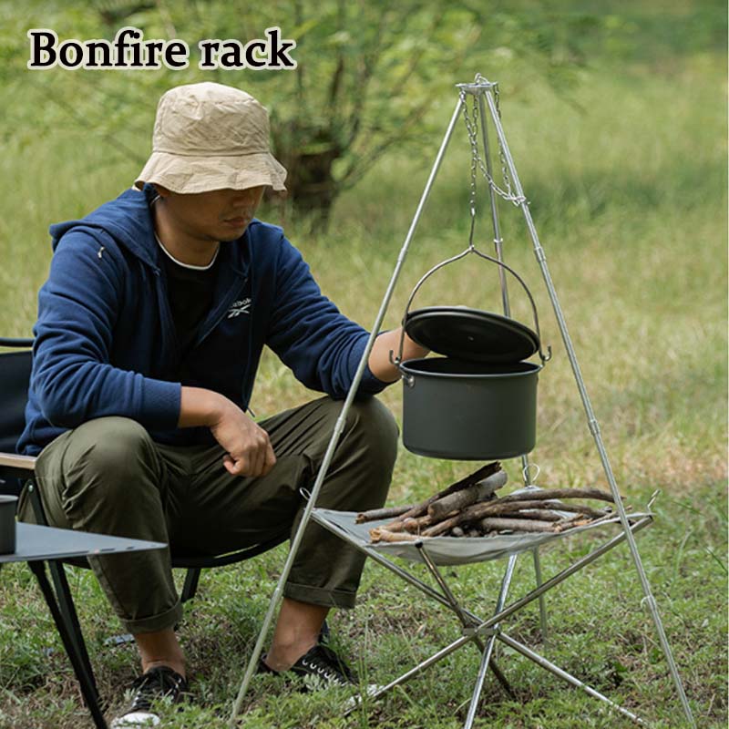 Camping Cooking Tripod - ポータブルキャンバスノーファイヤー三脚,三角形のサポートフレーム,鍋,調理器,ハンギングチェーン,bonfireサポート
