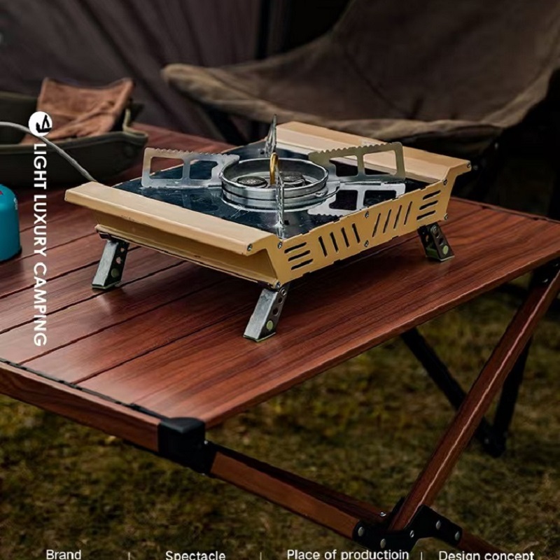 Camping Cooking Table With Windshield - ポータブル3バーナー7000Wキャンプストーブ - ハイパワー折りたたみ式ガスコンロ、IGTテーブル用アルミバーナー、アウトドア調理用具