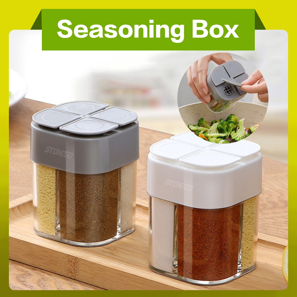 Camping Cooking Kits - 4 in 1 プラスチック製ディスペンサー キャンプ用スパイス容器 密閉蓋付き、調味料スパイスシェーカー