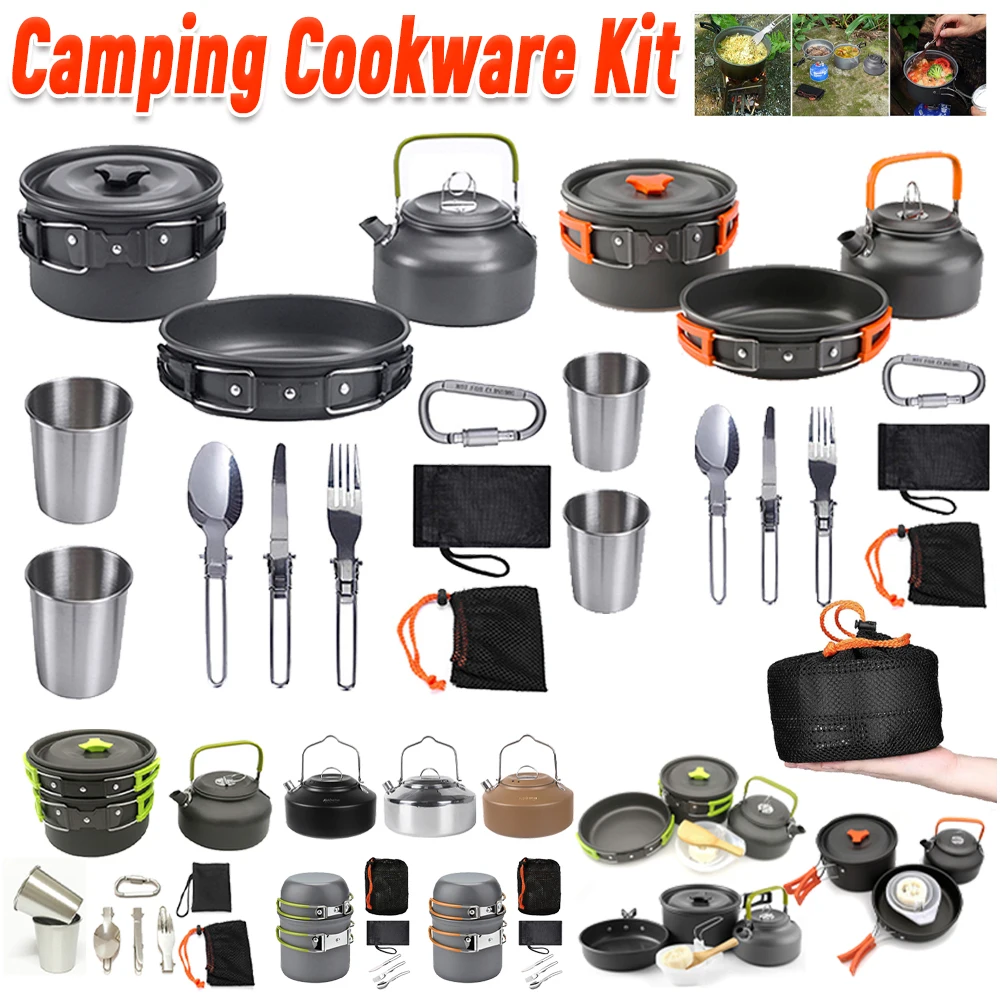Camping Cooking Kits - キャンプ調理器具キット ケトル ポット パン クックセット ポータブル