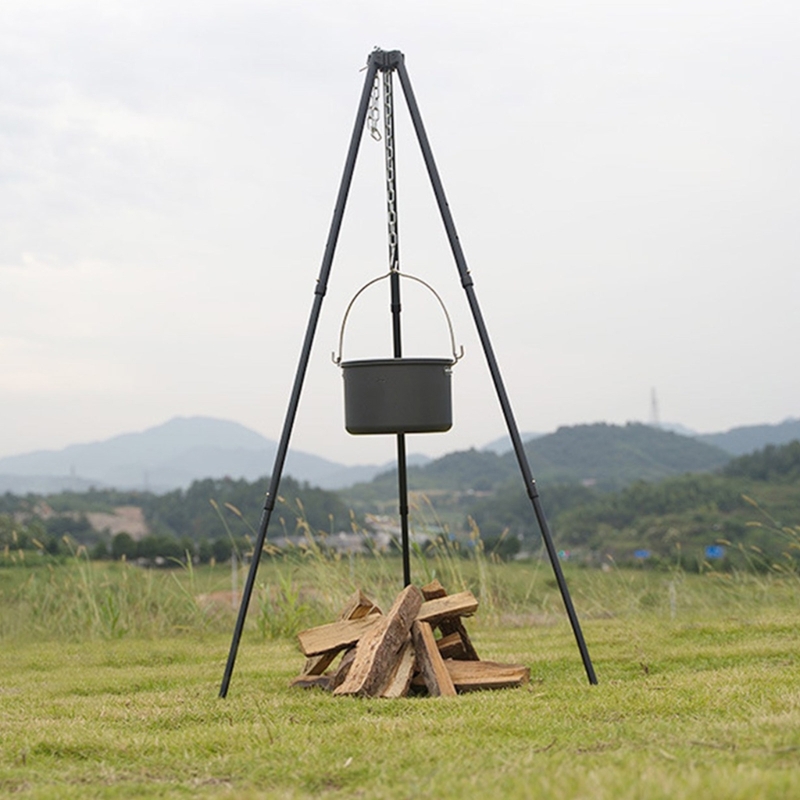 Camping Cooking Tripod - 多目的屋外調理三脚耐熱性グリルラックキャンプ用のポータブル付きビーチピクニックバーベキュー