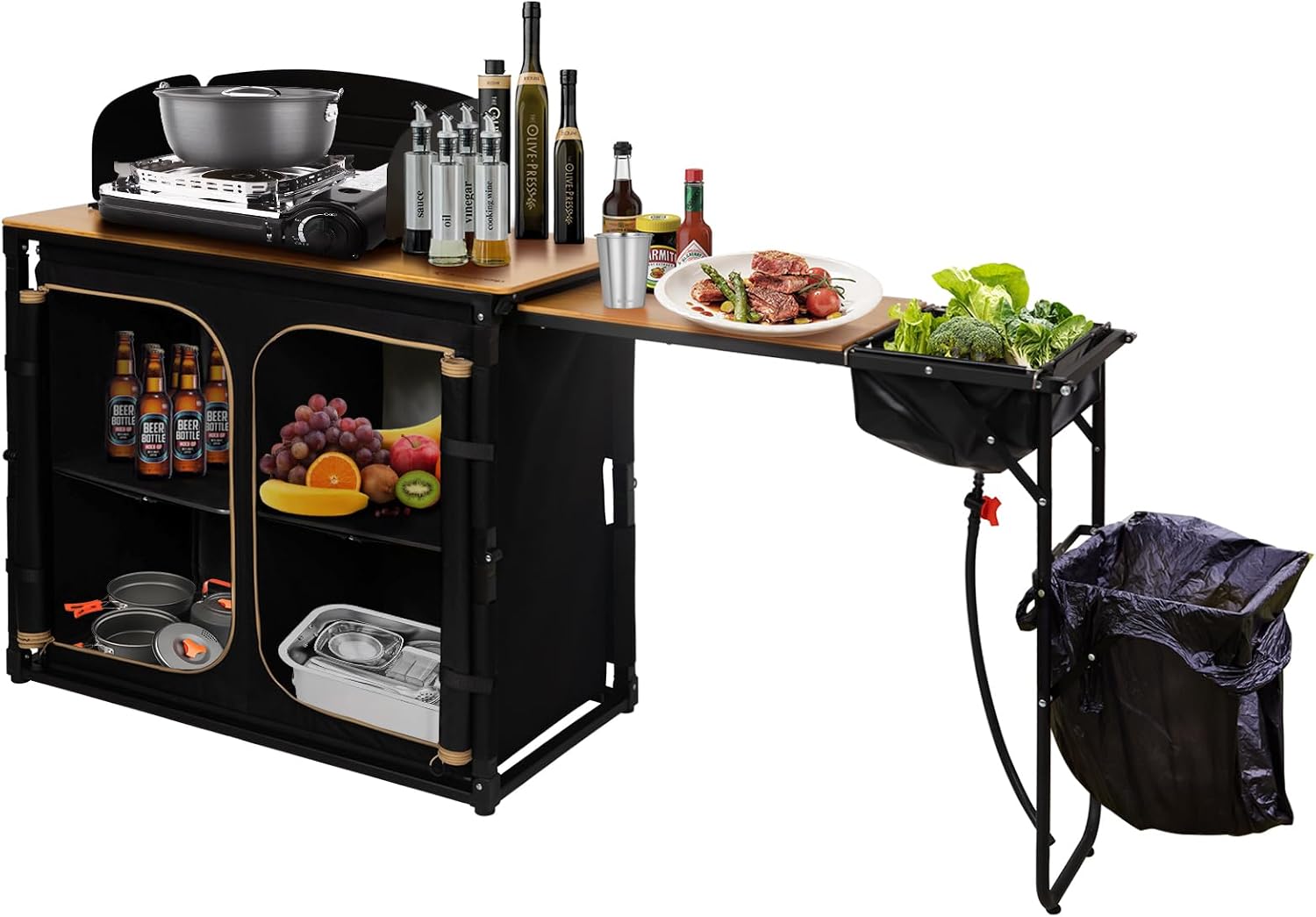 竹製キャンプキッチンステーション折りたたみ式オーバーランドキ - Camping Cooking Table With Windshield のレビューと価格