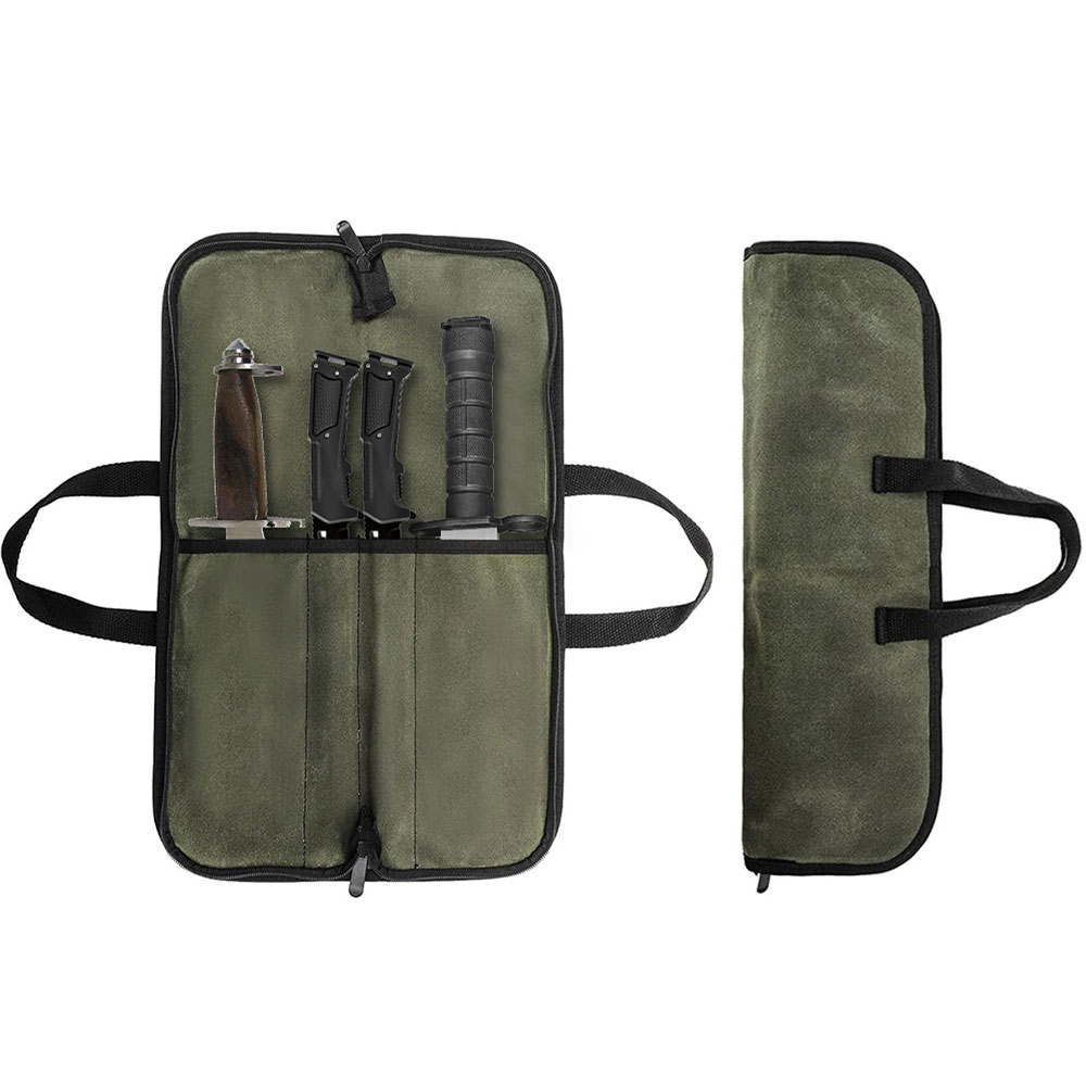 ワックスキャンバス製ナイフロールバッグ、多機能ポータブルシェ - Camping Cooking Roll のレビューと価格