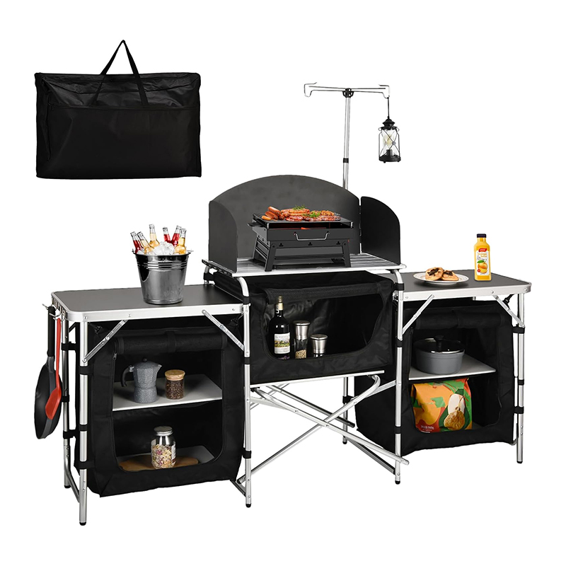カスタム多機能3キャビネット取り外し可能フロントガラス付きキ - Camping Cooking Table With Windshield のレビューと価格