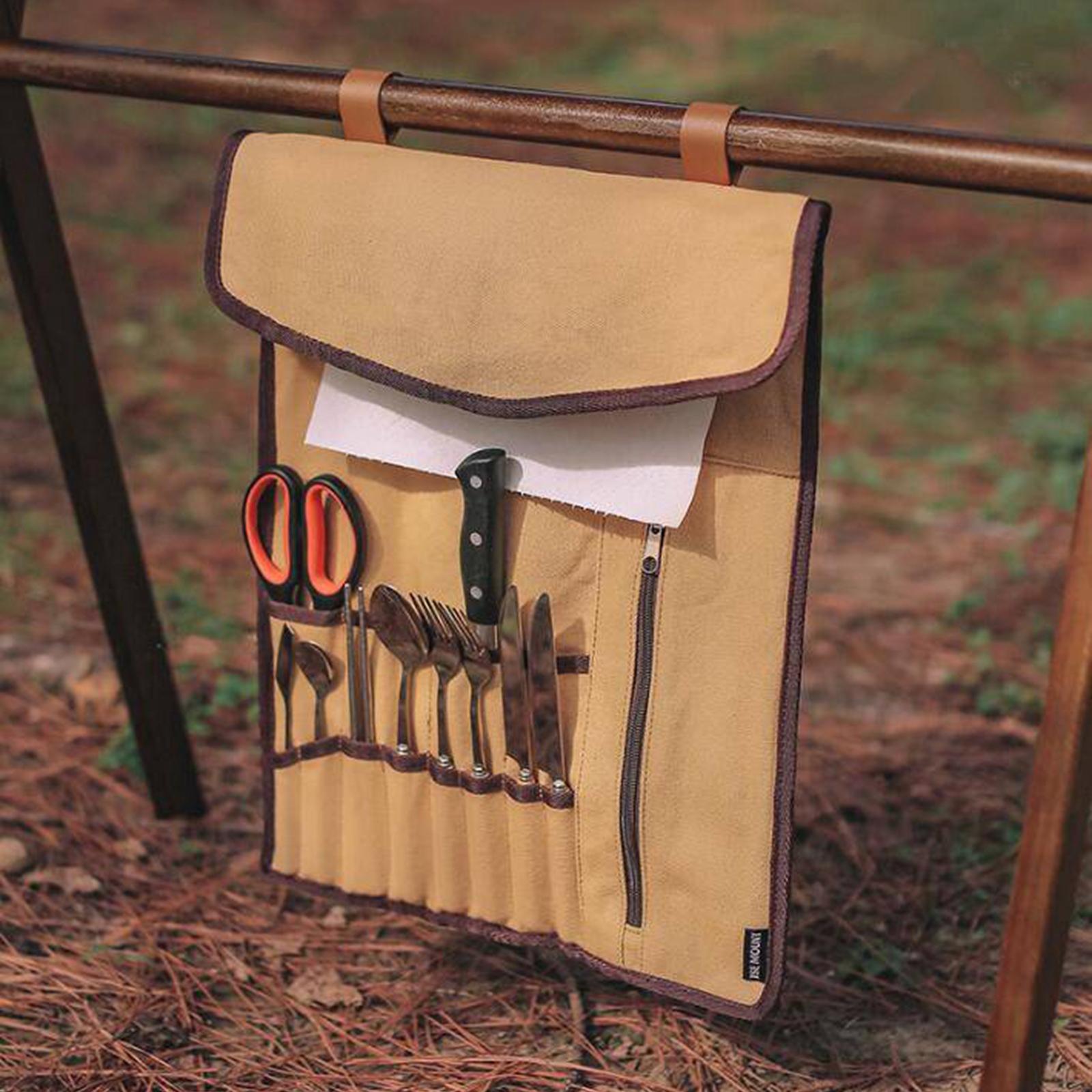 ポータブルキャンプ用品ロールアップバッグ食器オーガナイザー収 - Camping Cooking Roll のレビューと価格