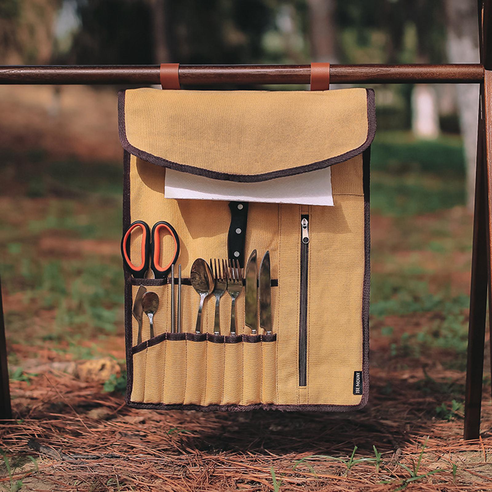 ポータブルキャンプ用品ロールアップバッグ食器オーガナイザー収 - Camping Cooking Roll のレビューと価格