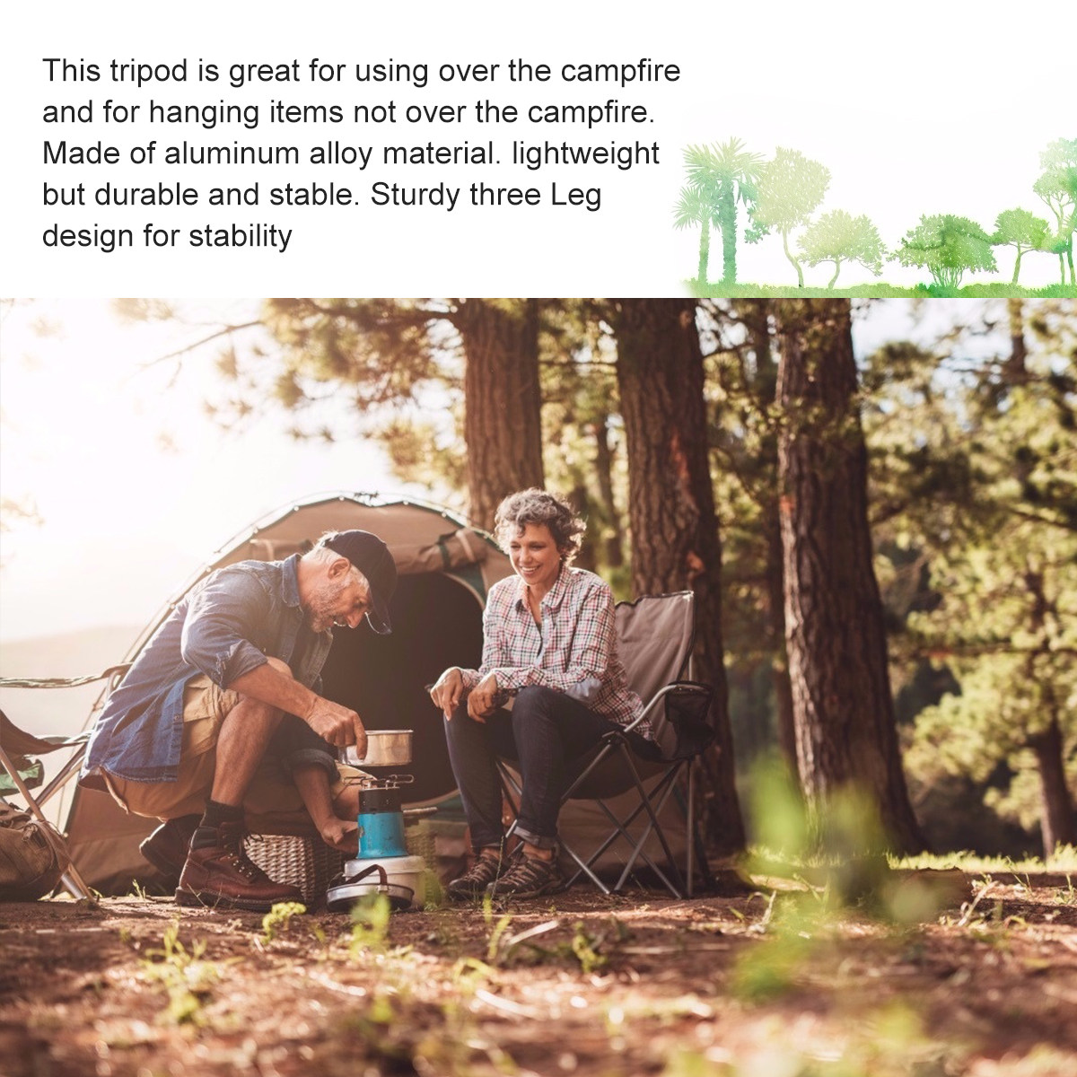 1セット アウトドア キャンプファイヤー 三脚 アルミ合金製 - Camping Cooking Tripod のレビューと価格