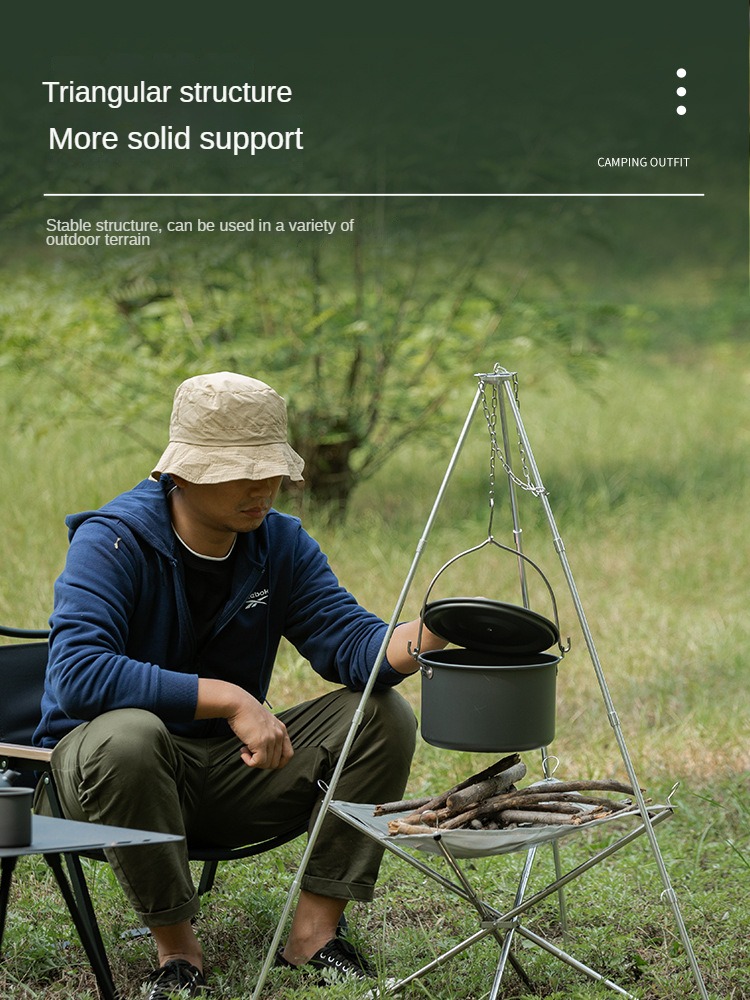 ポータブルキャンバスノーファイヤー三脚,三角形のサポートフレ - Camping Cooking Tripod のレビューと価格