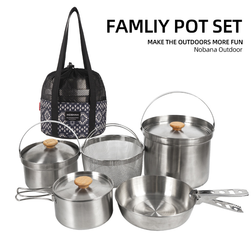 NOBANA 最新の屋外ステンレス鋼ポットセットキャンプファ - Camping Cooking Kits のレビューと価格