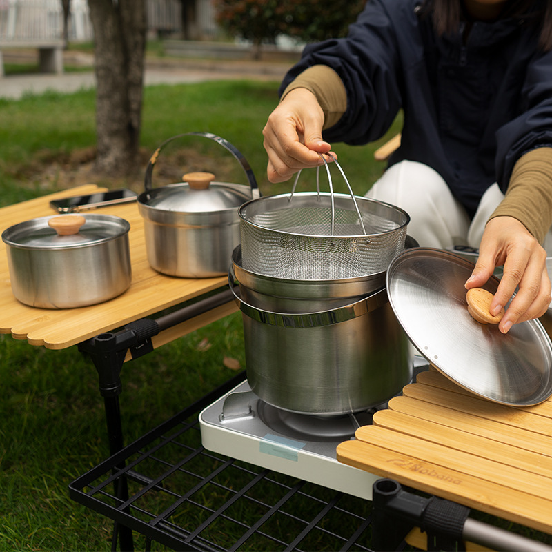 NOBANA 最新の屋外ステンレス鋼ポットセットキャンプファ - Camping Cooking Kits のレビューと価格