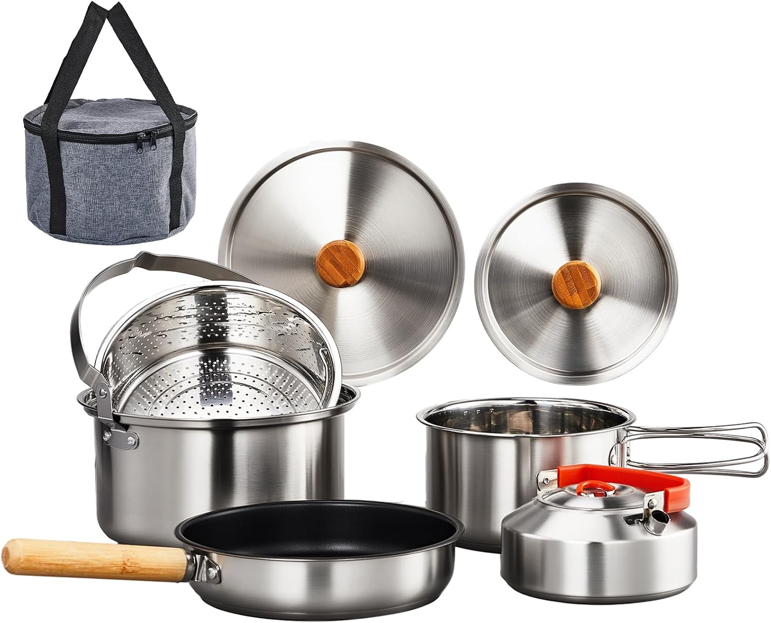 6点調理器具セット、304ステンレス製軽量ノンスティック鍋、 - Camping Outdoor Cooking Set のレビューと価格