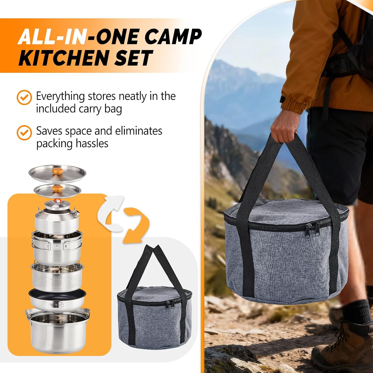6点調理器具セット、304ステンレス製軽量ノンスティック鍋、 - Camping Outdoor Cooking Set のレビューと価格