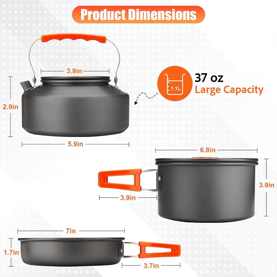 キャンプ用調理器具セット：35オンスの焦げ付き防止加工鍋＋5 - Camping Cooking Kits のレビューと価格