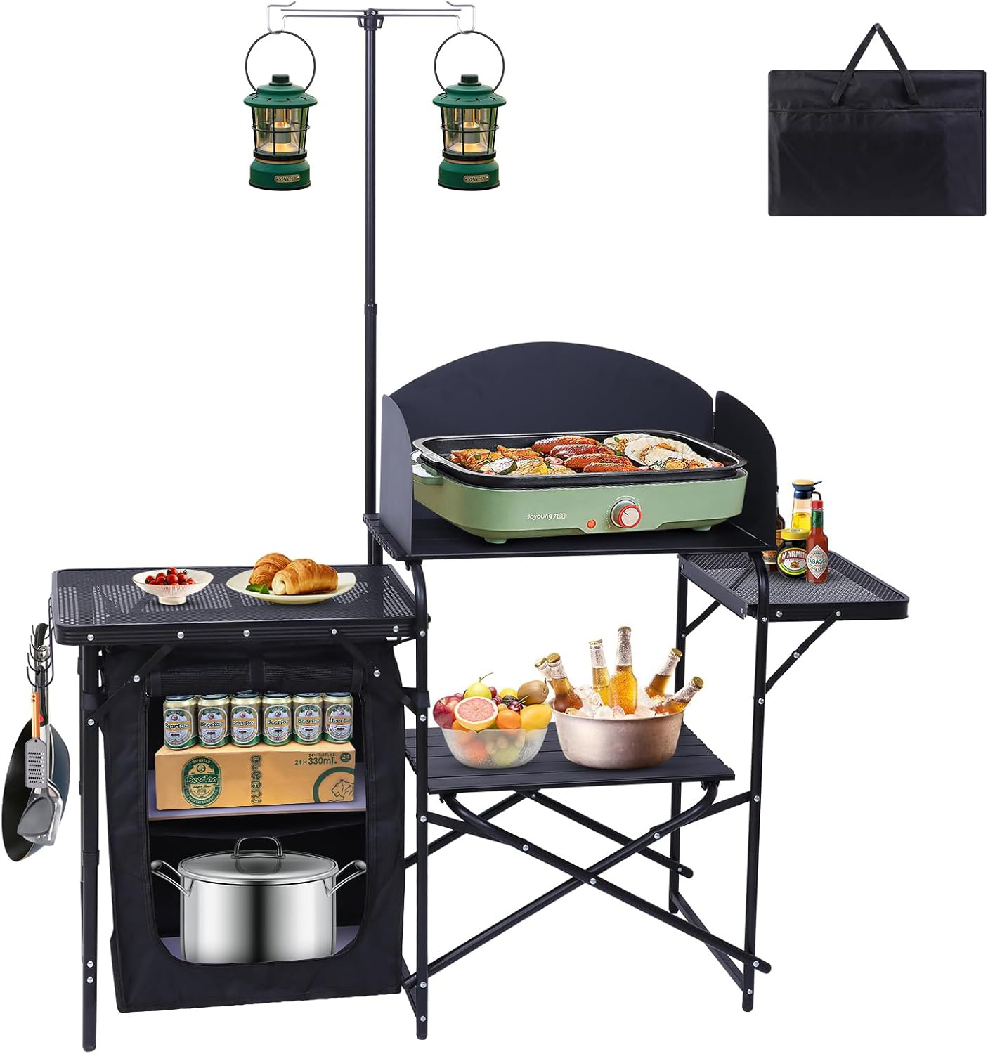 キャンプキッチンステーション、折りたたみテーブル＆オーガナイ - Camping Cooking Table With Windshield のレビューと価格
