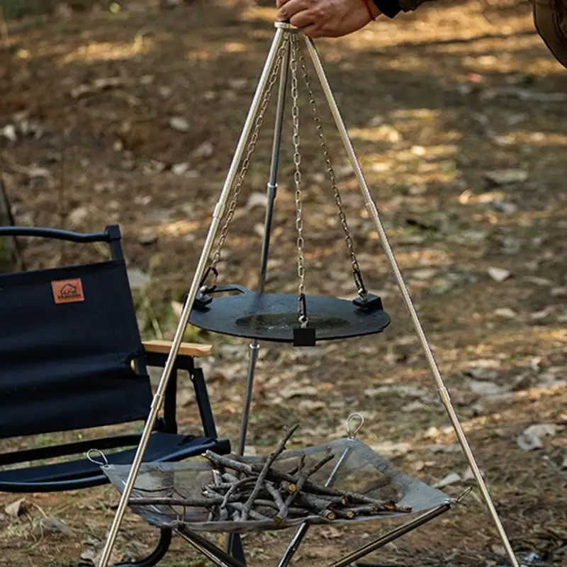 アルミ製キャンプ焚き火三脚、ポータブル三角形サポートスタンド - Camping Cooking Tripod のレビューと価格