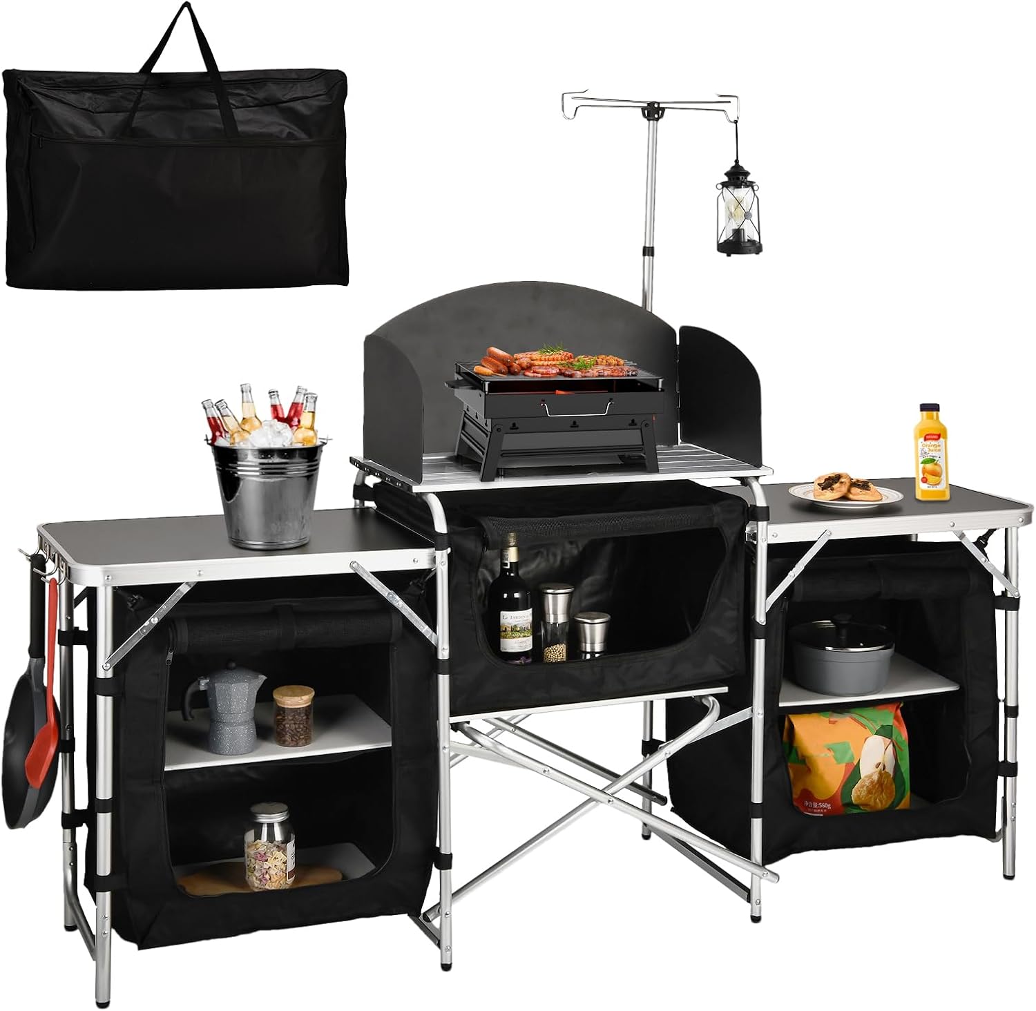 アルミ製折りたたみ式キャンプキッチンテーブル＆調理台（風よけ - Camping Cooking Table With Windshield のレビューと価格