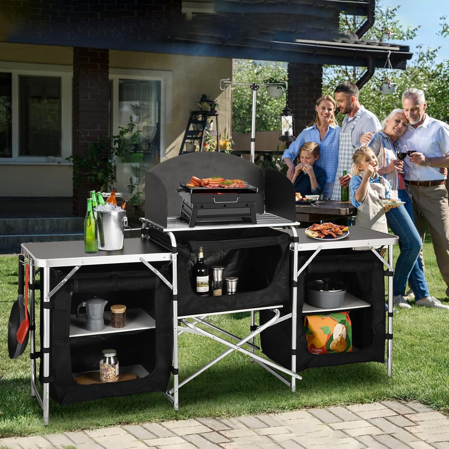 アルミ製折りたたみ式キャンプキッチンテーブル＆調理台（風よけ - Camping Cooking Table With Windshield のレビューと価格