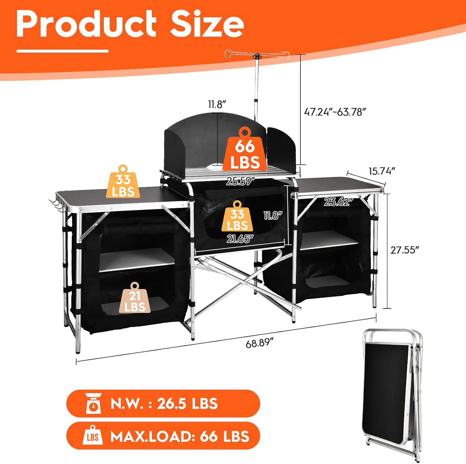 アルミ製折りたたみ式キャンプキッチンテーブル＆調理台（風よけ - Camping Cooking Table With Windshield のレビューと価格