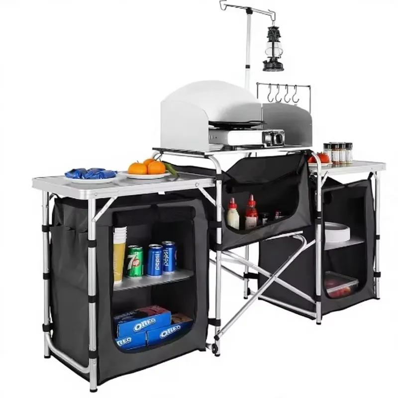 卸売大型アルミ製屋外キャンプキッチンステーション収納棚折りた - Camping Cooking Table With Windshield のレビューと価格